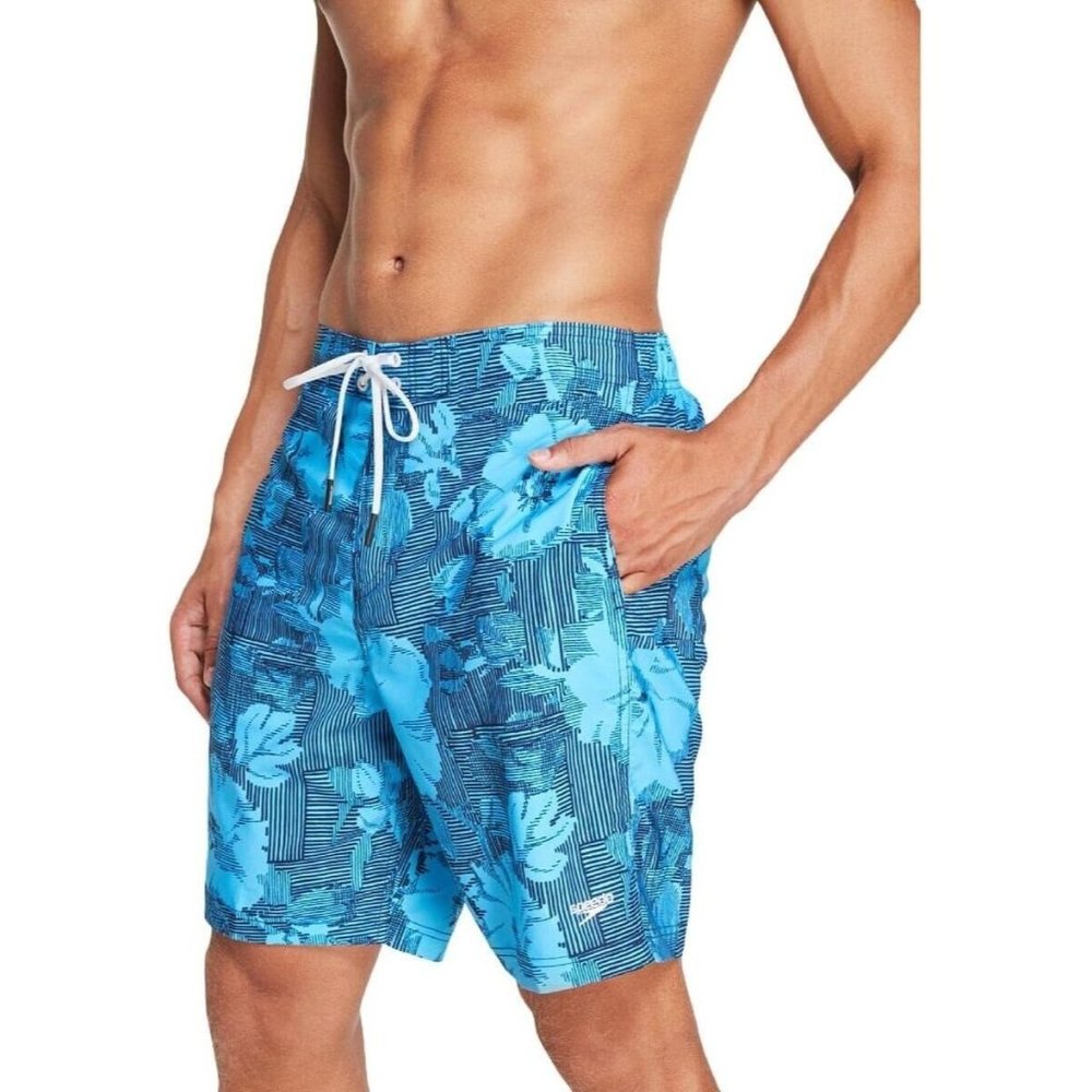 Speedo Mens Printed Beachwear Swim Trunks Blue Size S